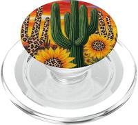 Estampado de Leopardo Cactus Girasol Desierto Atardecer Arte PopSockets PopGrip para MagSafe