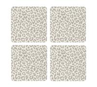 Estampado de Leopardo con patrón marrón,Posavasos Cuadrados de Corcho MDF, Almohadilla para Tazas, Juego de 4 Posavasos para Bebidas