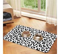 Estampado de Leopardo en Blanco y Negro con Monograma,Tapete para Comida de Mascotas, manteles Individuales de Cuero sintético para Gatos y Perros,30x45cm