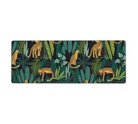 Estampado de Leopardo Fauna asiática Estampado de Leopardo Hojas de Palma Locales Verdes Acuarela,Alfombrilla de ratón Grande para Escritorio, Teclado de Ordenador,30 x 80 cm