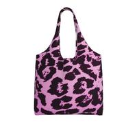 Estampado de leopardo morado,Bolsas de mano reutilizables, bolsas de supermercado, bolso de hombro de lona de gran capacidad