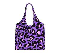 Estampado de leopardo morado y rosa,Bolsas de mano reutilizables, bolsas de supermercado, bolso de hombro de lona de gran capacidad