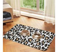 Estampado de Leopardo Naranja sobre Blanco Animales Salvajes,Tapete para Comida de Mascotas, manteles Individuales de Cuero sintético para Gatos y Perros,40x60cm