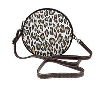 Estampado de leopardo naranja sobre fondo blanco. Animales salvajes.,Bolso de hombro de piel sintética, bolso cruzado redondo - Bolso circular para mujer