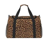 estampado de leopardo papel tapiz impresión bolsa de lona de viaje bolsa de gran capacidad elegante bolsa de fin de semana para actividades al aire libre, negro, talla única