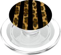 Estampado de leopardo y líneas verticales estéticas a rayas negras PopSockets PopGrip para MagSafe