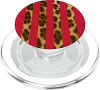 Estampado de leopardo y líneas verticales estéticas a rayas rojas PopSockets PopGrip para MagSafe