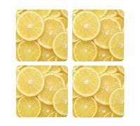 Estampado de limón Amarillo,Posavasos Cuadrados de Corcho MDF, Almohadilla para Tazas, Juego de 4 Posavasos para Bebidas