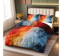 Estampado De Llamas Ropa de Cama,135x200cm Naranja Y Azul Funda de edredón,Patrón Abstracto Juego de Cama para niños y niñas y 2 Funda de Almohada de 50 x 75 cm