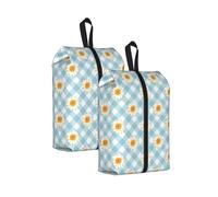 Estampado de Margaritas Retro con Estampado de Cuadros Azules， Bolsas de Viaje para Zapatos (Paquete de 2), Bolsas Impermeables para Guardar Zapatos, Organizador de Zapatos para Viajes y hogar.