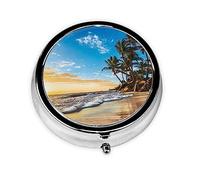 Estampado de paisaje de puesta de sol en la playa, pastillero, pastillero cuadrado para bolsillo o monedero, pastillero pequeño, organizador de pastillas de viaje