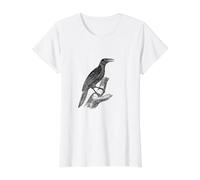 Estampado de pájaro Grackle Camiseta gráfica económica, Mujer, Blanco, XS