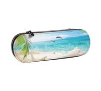 Estampado de palmeras marinas y playa de estrellas de mar, Estuche para lápices Estuche para lápices de cuero de PU Estuche para lápices de gran capacidad Estuche para lápices Bolsa de cosméticos