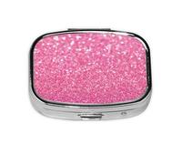 Estampado de purpurina rosa brillante., Pastillero cuadrado para bolsillo o monedero, pequeño contenedor de pastillas, organizador de pastillas de viaje