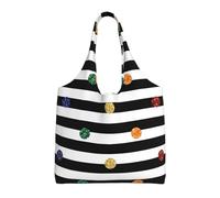 Estampado de rayas de lunares arcoíris en blanco y negro,Bolsas de mano reutilizables, bolsas de supermercado, bolso de hombro de lona de gran capacidad