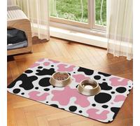 Estampado de Vaca Rosa, Negro y Blanco,Tapete para Comida de Mascotas, manteles Individuales de Cuero sintético para Gatos y Perros,30x45cm