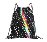 Estampado En Blancos Y Negro con Rayas De Lunares Y Arcoíris con Purpurina Bolsas Mochila Gimnasio Fácil De Doblar Deportiva Bolsa De Cuerda para Escuela Escolar Adulto 36X42Cm