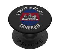Estampado En Mi Alma Bandera De Camboya Huella Digital Raíces Camboyanas PopSockets PopGrip Adhesivo