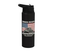 Estampado envejecido en tanque de Omaha Beach Operation Overlord D-Day 1944 Stainless Steel Insulated Water Bottle
