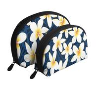 Estampado Flor De Plumeria Frangipani Blanco Tropical, Bolsa de Maquillaje de Concha, Monedero pequeño para Mujer, Bolsa de artículos de tocador, Bolsa de cosméticos, 2 Piezas