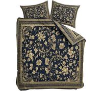 Estampado Floral Azul Marino Y Dorado Funda Nordica 135x200cm Estampado Botánico Vintage Microfibra con 2 Fundas de Almohada de 50x75 cm,Transpirable Suave Juego de Funda Edredón para Cama Single