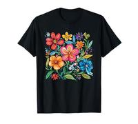 Estampado Floral Colorido Estilo Lienzo Ramo de Flores Camiseta
