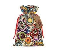 Estampado floral de círculos étnicos de 4.7 x 6.9 pulgadas en bolsa de Navidad con cordón, ideal para adultos para envolver regalos para Navidad Halloween