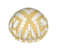 Estampado geométrico mostaza,Gorro de ducha, gorro de noche, gorro de baño elástico impermeable de doble capa, reutilizable para el cabello.