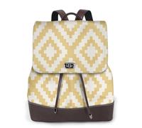Estampado geométrico mostaza,Mochila para mujer, impermeable, ligera, de piel sintética, moderna, para viajes.