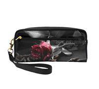 Estampado gótico de Rosas Negras, Bolsa de Maquillaje Bolsa de cosméticos Bolsa de Aseo de Viaje portátil Estuche de Cuero para Mujeres y niñas