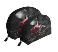 Estampado gótico de Rosas Negras, Bolsa de Maquillaje de Concha, Monedero pequeño para Mujer, Bolsa de artículos de tocador, Bolsa de cosméticos, 2 Piezas
