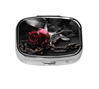 Estampado gótico de rosas negras, Pastillero cuadrado para bolsillo o monedero, pequeño contenedor de pastillas, organizador de pastillas de viaje