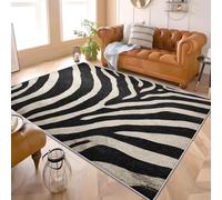 Estampados CláSicos de Cebra Y Leopardo Alfombra de Franela con Base TPR Antideslizante - Lavable en la Lavadora Hipoalergénico En Blanco Y Negro Pelo Corto Alfombra, para Salón, Dormitorio 80x150 cm