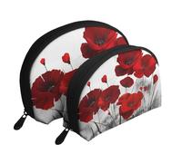 Estampados de Flores de Amapola roja, Bolsa de Maquillaje de Concha, Monedero pequeño para Mujer, Bolsa de artículos de tocador, Bolsa de cosméticos, 2 Piezas