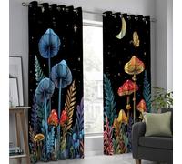 Estampados Hongos Y Botánicos Cortinas Opacas con Aislamiento Térmico para Oscurecer La Habitación, con Ojales, para Sala De Estar, 140 X 180 Cm Pulgadas, Un Bosque Extraño Negro (2 Paneles)
