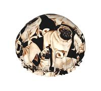 Estampas Tecidos Pug Gorro De Ducha Impermeable, Gorro De Baño Elástico Gorro De Baño De Protección Ambiental Gorros De Baño Para El Cabello, Capas Impermeables Dobles Gorro De Ducha De Baño