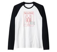 Estampilla artística de Maine Lobster, New England Coastal Seafood USA Camiseta Manga Raglan