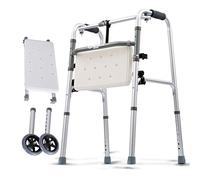 Estándar liviano, ayuda de movilidad para caminar plegable, 2 en 1 con asiento de baño y 2 ruedas, acabado en aluminio