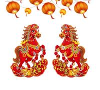 Estandarte Chino de Puerta - Decoracion de Caballo de Papel y Fondo de Estandarte | 2 Piezas Cartel Rojo para Puerta de Fiestas de Pared | Para Exterior, Patio, Dormitorio, Entrada, Oficina, Tienda