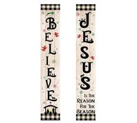 Estandarte navideño Natividad de Cristo 2 piezas | Decoración de cuadros de búfalo para uso interior y exterior | Decoraciones navideñas sencillas para el hogar, puerta de entrada, jardín, garaje | Am