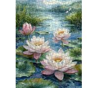 Estanque De Loto Puzzle 1000 Piezas, Rompecabezas Adultos Puzzle, Desafiante Puzzles de Decoración Juego de, Entretenimiento Juego Educativo para Toda la Familia, para Regalo Decoración DX0YL7-577