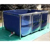 Estanque De Pesca Grande De Lona De PVC con Estructura De Acero - Piscina Rectangular Elevada con Ventana Transparente - Tanque De Almacenamiento De Agua Plegable Blue 140x140x35cm