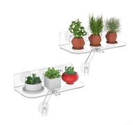 Estante acrílico para plantas de ventana con ventosa para montaje en pared y base con soporte para patas para una configuración segura de exhibición de plantas (2 piezas)