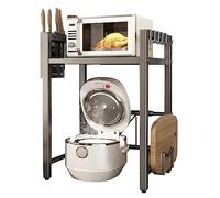 Estante ajustable de 2 niveles de acero al carbono para microondas con 6 Hoo - Estante de cocina plegable para encimera Sto - Ahorro de espacio en gris