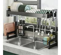 Estante ajustable de acero al carbono para platos para fregadero que ahorra espacio, estante de secado de cocina de 9.25 pulgadas de ancho, accesorios de diseño de una sola capa para un plato