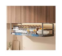 Estante ajustable para debajo del estante, estante telescópico de almacenamiento, acero inoxidable, compacto negro, ahorra espacio, cestas planas (tamaño: 45 x 63 cm), ideal para cocina y hogar