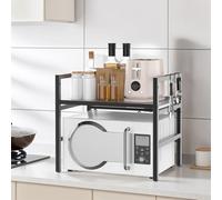 Estante ajustable para horno microondas de 2 niveles, estante de cocina expandible para ollas, sartenes y parrillas, organizador de almacenamiento que ahorra espacio, negro, ancho 40-64 cm