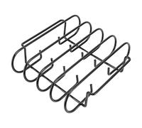 Estante antiadherente para costillas de barbacoa de pie, capacidad de 4 filas, material de hierro portátil, compacto, negro, duradero, reutilizable, para barbacoa