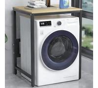 Estante Apilable for Lavadora y Secadora, Capacidad de 50 Kg Mueble Lavadora, Estructura Metálica, Armario Lavadoras for Apartamentos Compactos, Baños(Black+Natural,66x60x90cm)