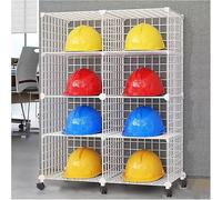 Estante apilable y Ajustable para Cascos de Seguridad con Ruedas, Expositor móvil para Venta minorista, sin Taladro, Blanco, 75 x 37 x 100 cm - Maximiza el Espacio y la organización